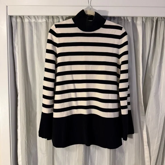 COS OVERSIZED STRIPED TURTLENECK SWEATER BLACK CREAM 100% COTTON MINIMALIST KNIT - Picture 2 of 10